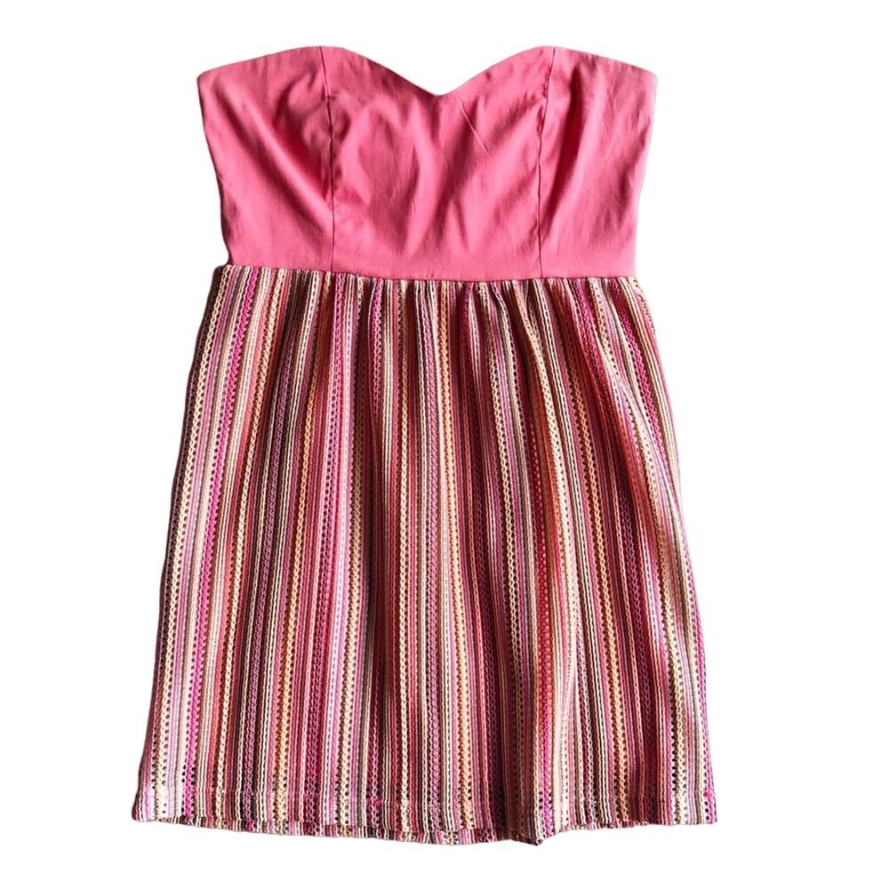 Judith March Womens Large Pink & Orange Crochet Strapless Bustier Mini Dress